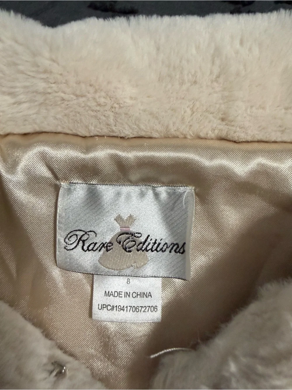 Rare Editions Cream Faux-Fur Cropped Cape Jacket